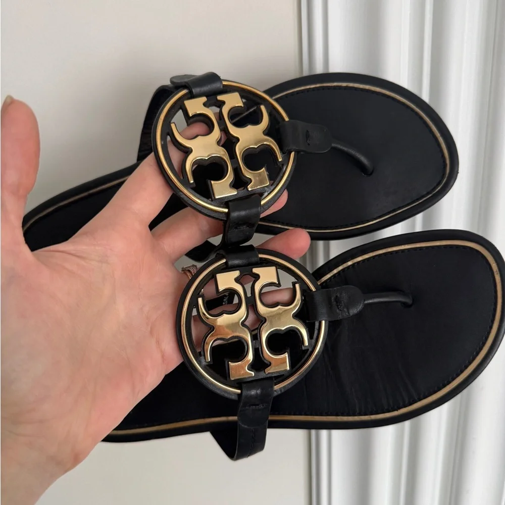 Tory Burch Miller black gold sandal 9.5